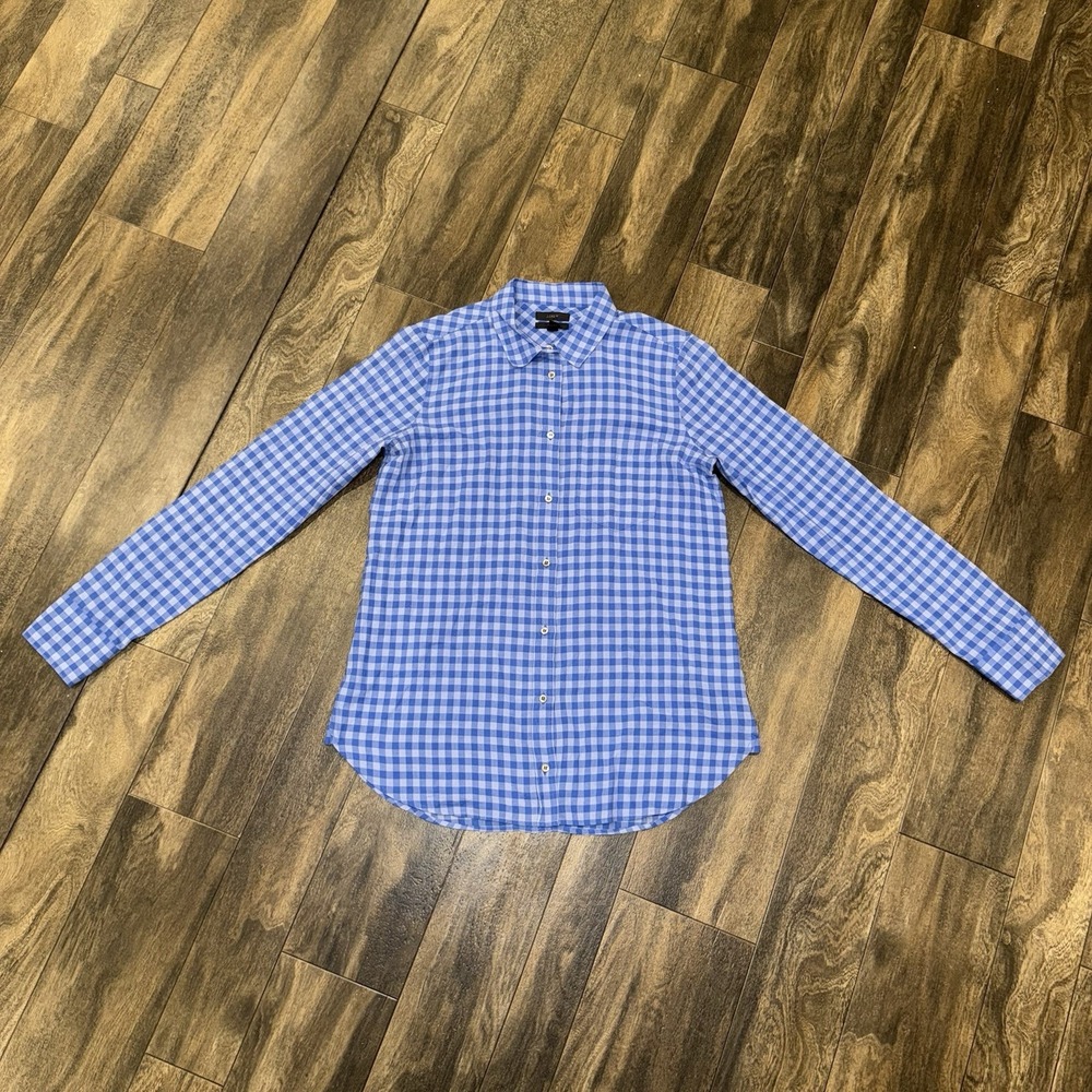 J.Crew Boys Blue Plaid Collard‎ Longsleeve Button Up Polo Shirt Size 4